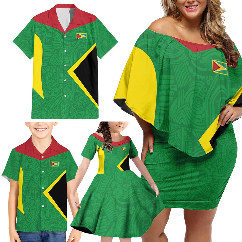Golden Jaguars Fan Pride Custom Family Matching Off Shoulder Short Dress and Hawaiian Shirt Support Green Gold and Glory - Wonder Print Shop