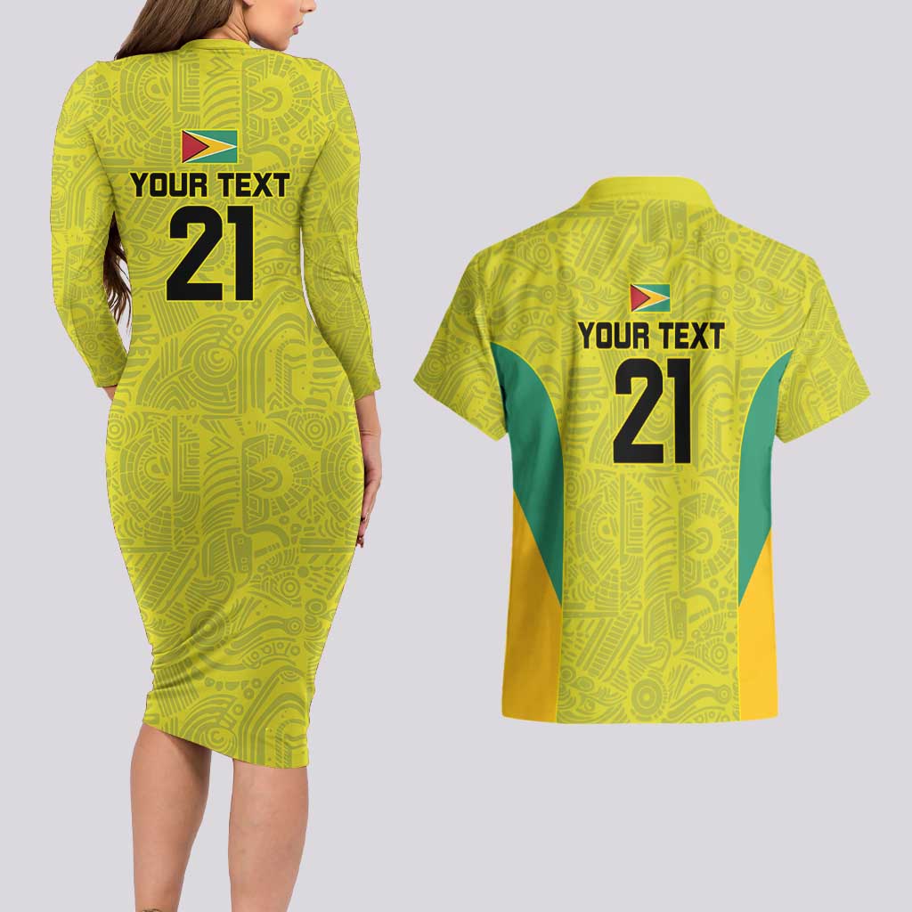 Golden Jaguars Football Custom Couples Matching Long Sleeve Bodycon Dress and Hawaiian Shirt Proud of Guyana - Wonder Print Shop