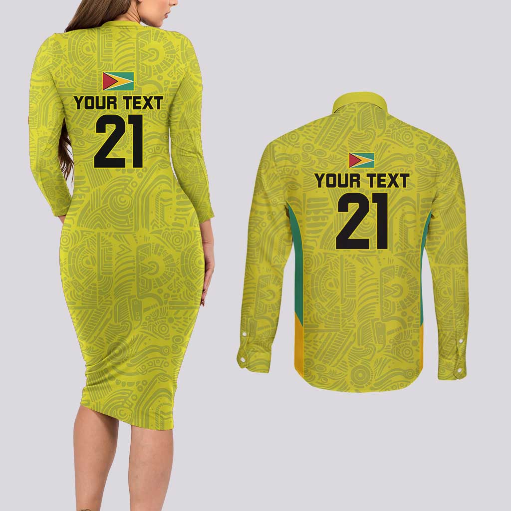 Golden Jaguars Football Custom Couples Matching Long Sleeve Bodycon Dress and Long Sleeve Button Shirt Proud of Guyana - Wonder Print Shop