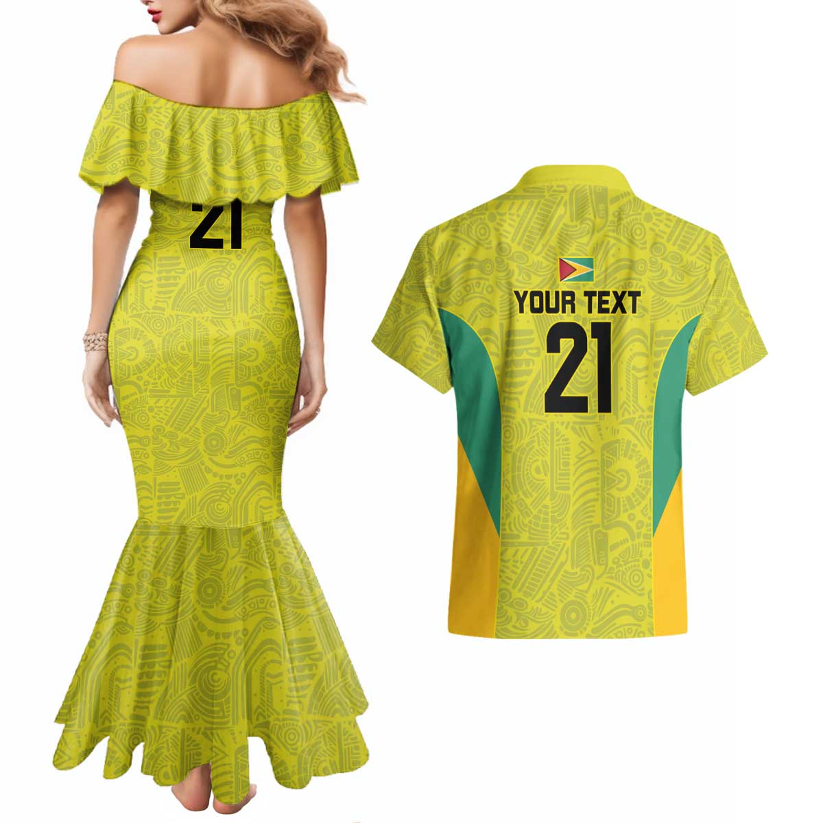 Golden Jaguars Football Custom Couples Matching Mermaid Dress and Hawaiian Shirt Proud of Guyana - Wonder Print Shop