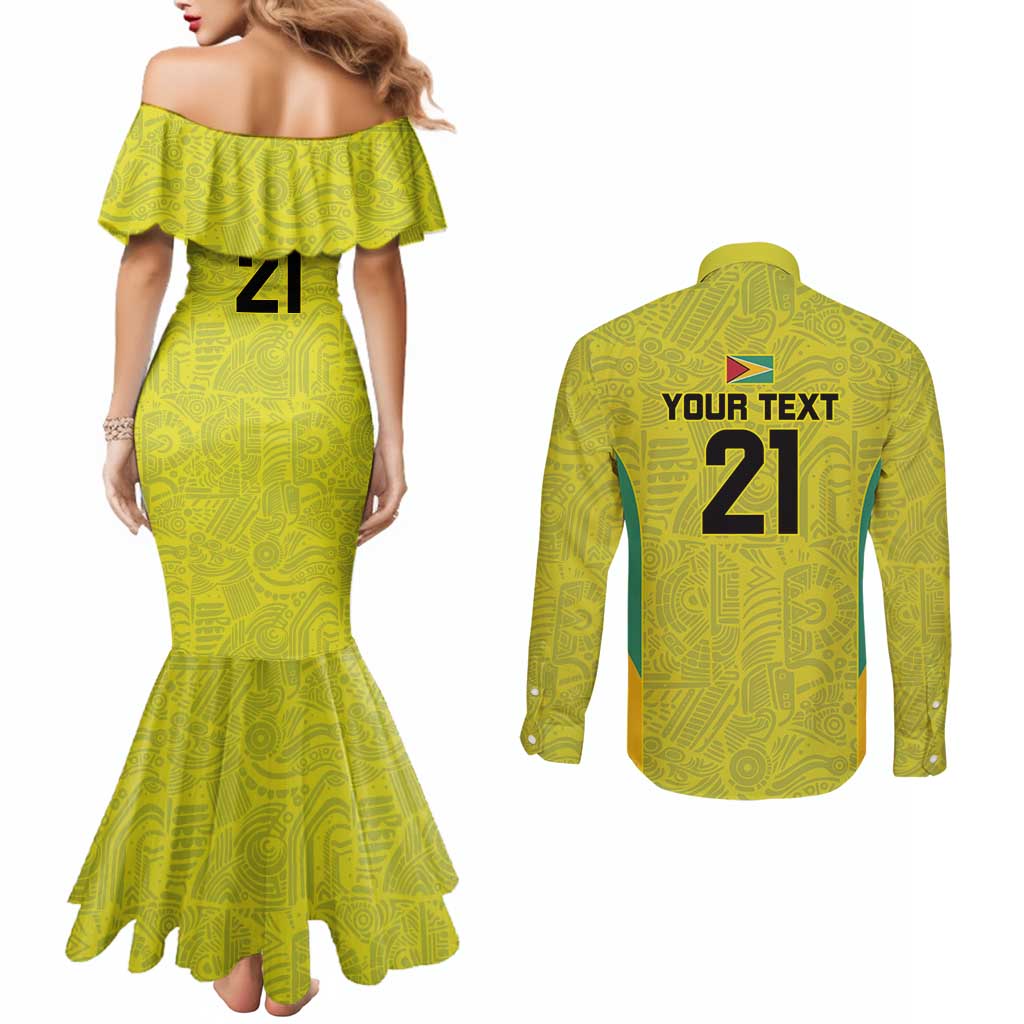 Golden Jaguars Football Custom Couples Matching Mermaid Dress and Long Sleeve Button Shirt Proud of Guyana - Wonder Print Shop