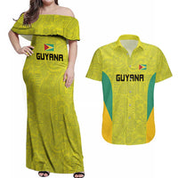 Golden Jaguars Football Custom Couples Matching Off Shoulder Maxi Dress and Hawaiian Shirt Proud of Guyana - Wonder Print Shop