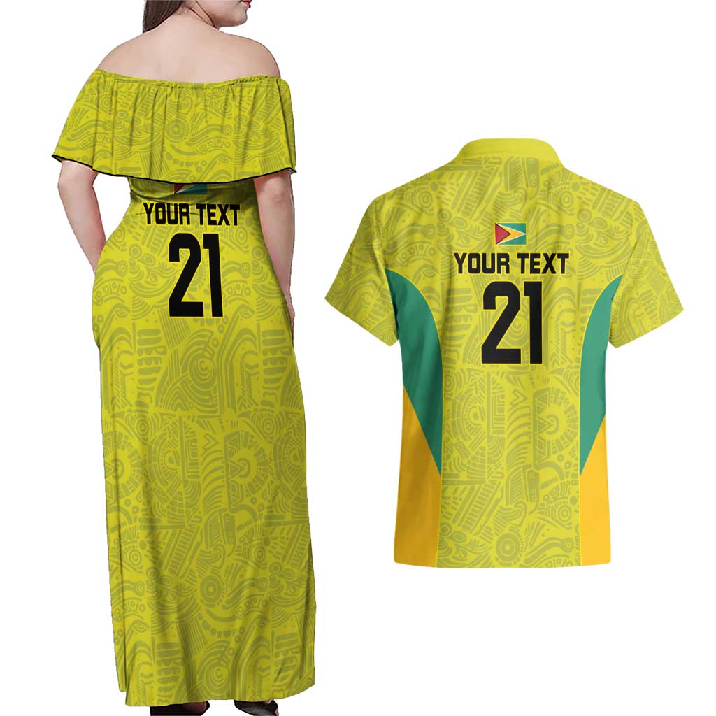 Golden Jaguars Football Custom Couples Matching Off Shoulder Maxi Dress and Hawaiian Shirt Proud of Guyana - Wonder Print Shop
