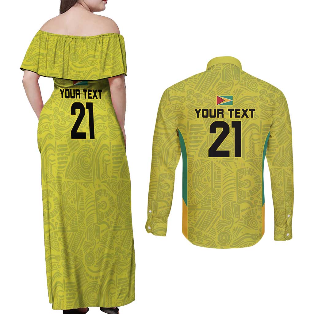Golden Jaguars Football Custom Couples Matching Off Shoulder Maxi Dress and Long Sleeve Button Shirt Proud of Guyana - Wonder Print Shop