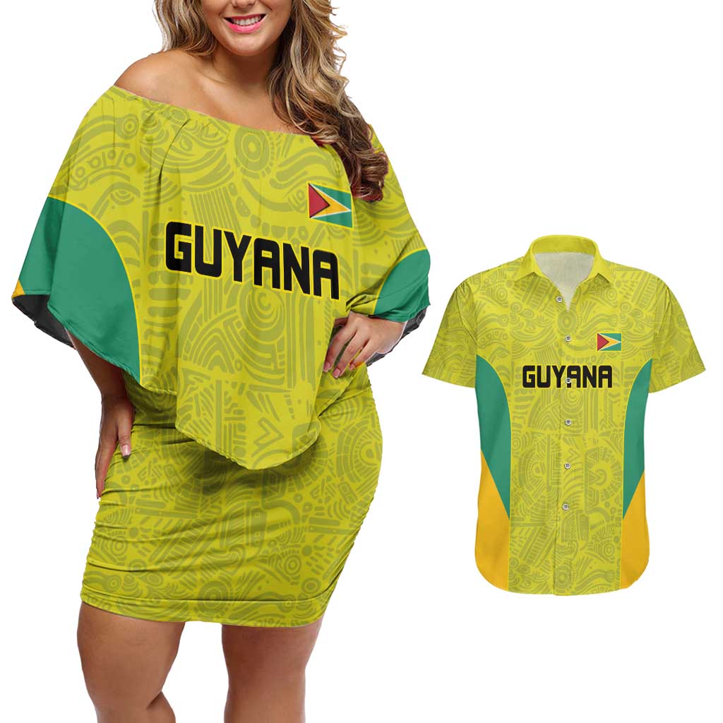 Golden Jaguars Football Custom Couples Matching Off Shoulder Short Dress and Hawaiian Shirt Proud of Guyana - Wonder Print Shop