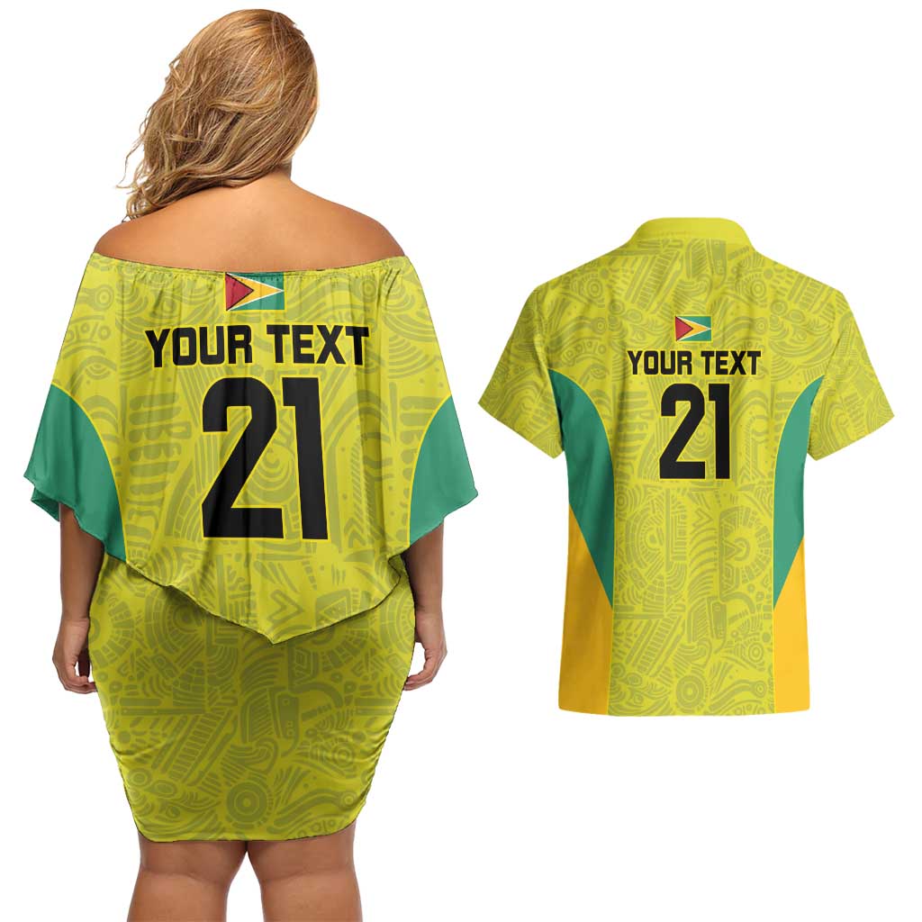 Golden Jaguars Football Custom Couples Matching Off Shoulder Short Dress and Hawaiian Shirt Proud of Guyana - Wonder Print Shop