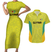 Golden Jaguars Football Custom Couples Matching Short Sleeve Bodycon Dress and Hawaiian Shirt Proud of Guyana - Wonder Print Shop