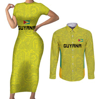 Golden Jaguars Football Custom Couples Matching Short Sleeve Bodycon Dress and Long Sleeve Button Shirt Proud of Guyana - Wonder Print Shop