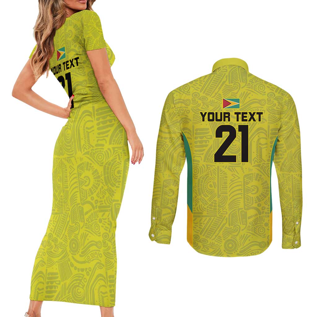 Golden Jaguars Football Custom Couples Matching Short Sleeve Bodycon Dress and Long Sleeve Button Shirt Proud of Guyana - Wonder Print Shop