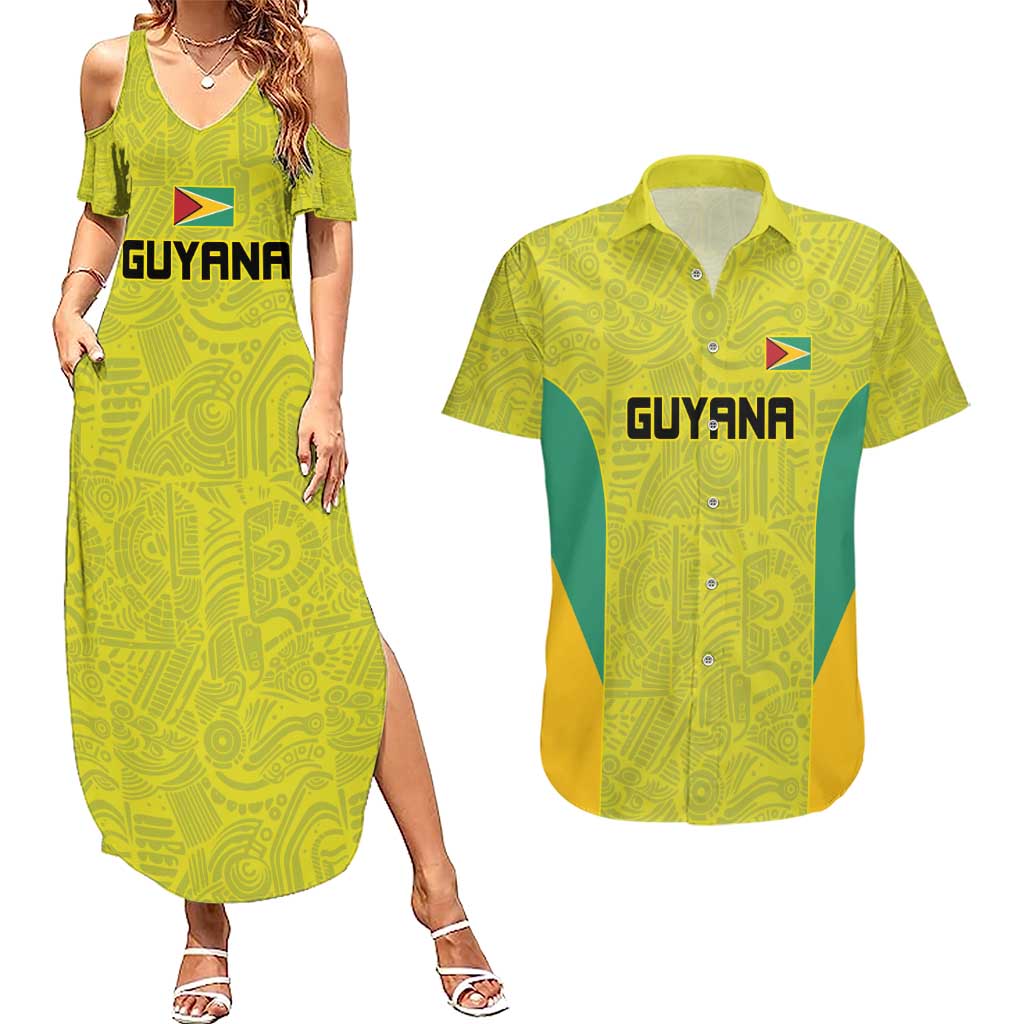 Golden Jaguars Football Custom Couples Matching Summer Maxi Dress and Hawaiian Shirt Proud of Guyana - Wonder Print Shop