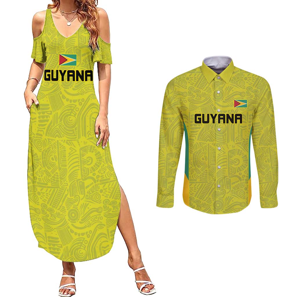 Golden Jaguars Football Custom Couples Matching Summer Maxi Dress and Long Sleeve Button Shirt Proud of Guyana - Wonder Print Shop