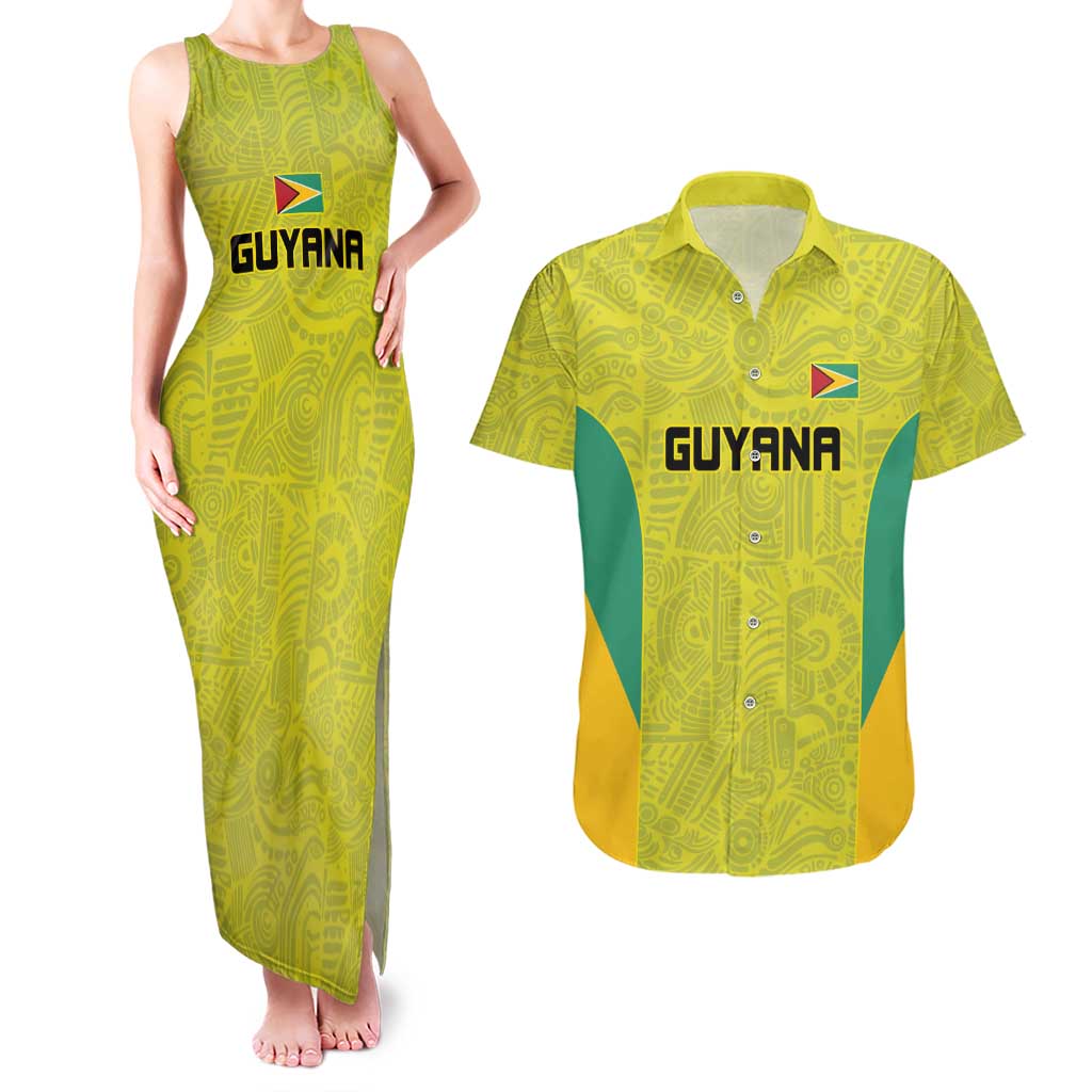 Golden Jaguars Football Custom Couples Matching Tank Maxi Dress and Hawaiian Shirt Proud of Guyana - Wonder Print Shop