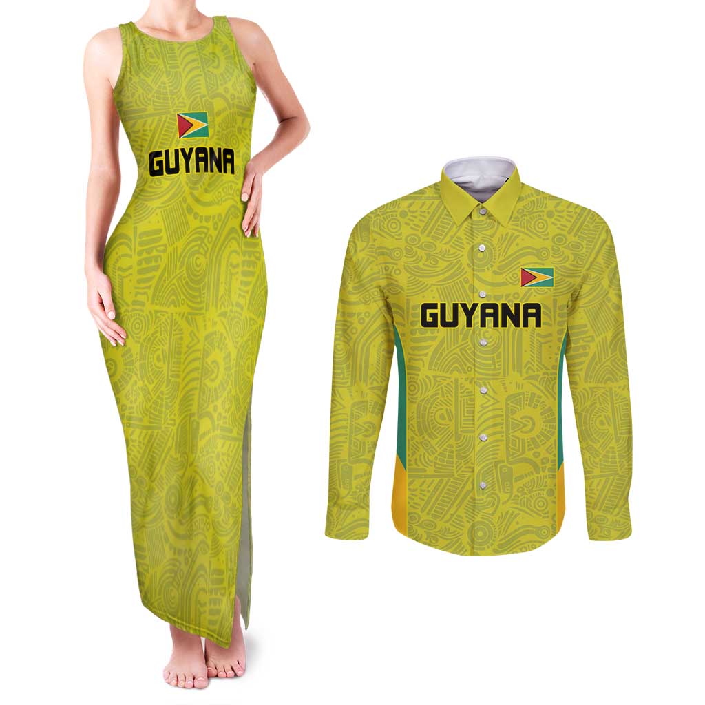 Golden Jaguars Football Custom Couples Matching Tank Maxi Dress and Long Sleeve Button Shirt Proud of Guyana - Wonder Print Shop