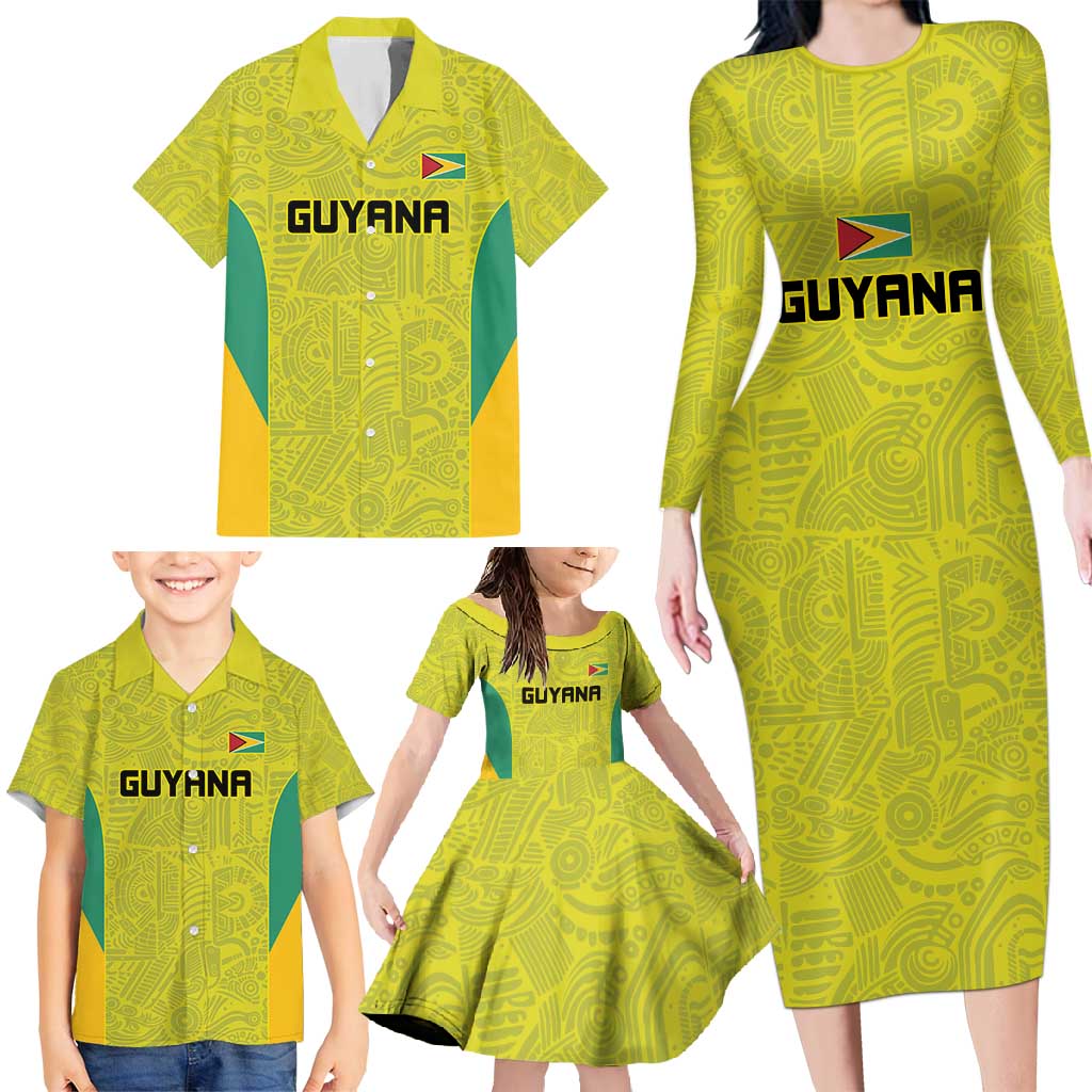 Golden Jaguars Football Custom Family Matching Long Sleeve Bodycon Dress and Hawaiian Shirt Proud of Guyana - Wonder Print Shop