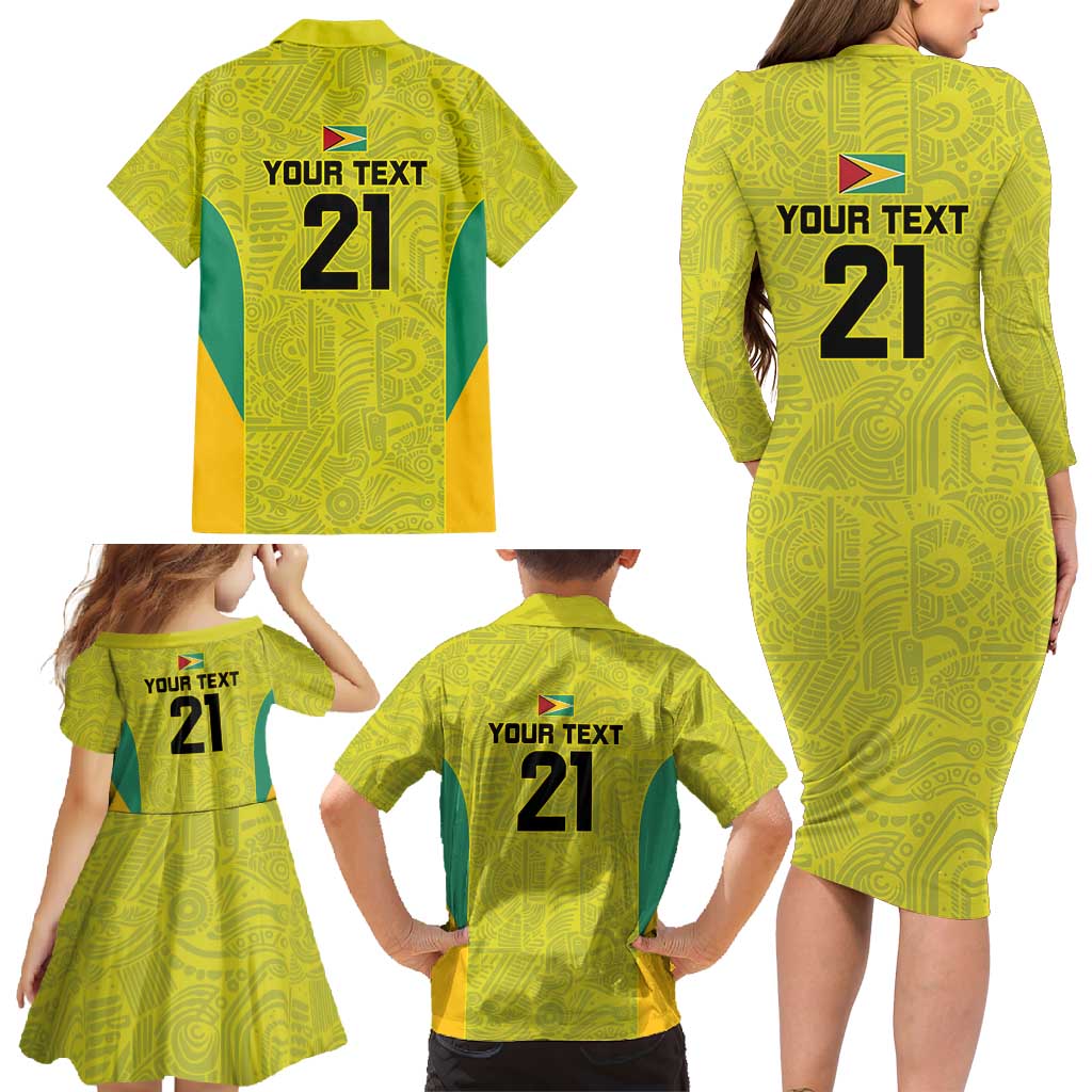 Golden Jaguars Football Custom Family Matching Long Sleeve Bodycon Dress and Hawaiian Shirt Proud of Guyana - Wonder Print Shop