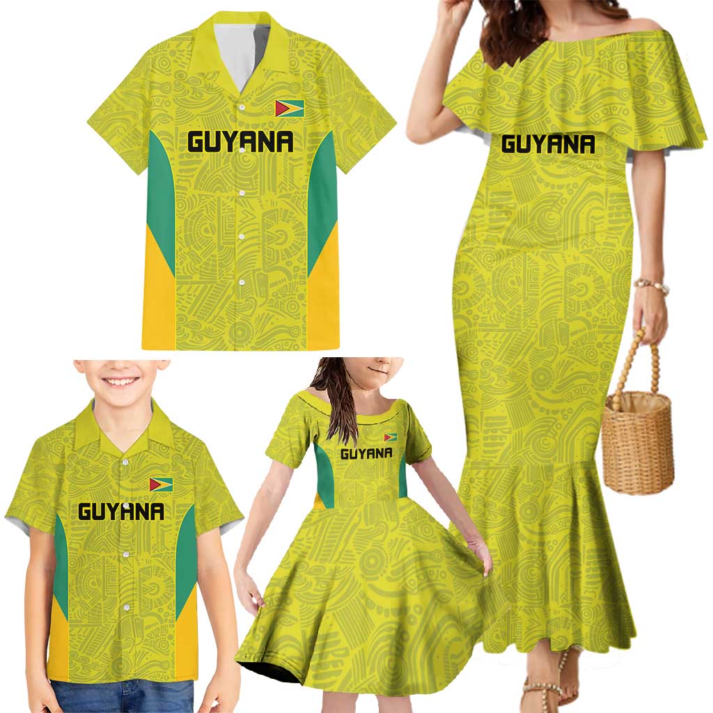 Golden Jaguars Football Custom Family Matching Mermaid Dress and Hawaiian Shirt Proud of Guyana - Wonder Print Shop