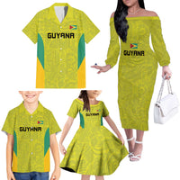Golden Jaguars Football Custom Family Matching Off The Shoulder Long Sleeve Dress and Hawaiian Shirt Proud of Guyana - Wonder Print Shop