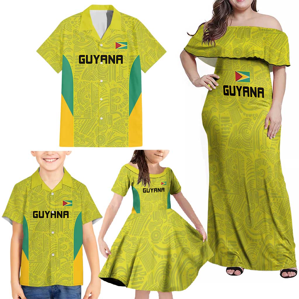 Golden Jaguars Football Custom Family Matching Off Shoulder Maxi Dress and Hawaiian Shirt Proud of Guyana - Wonder Print Shop