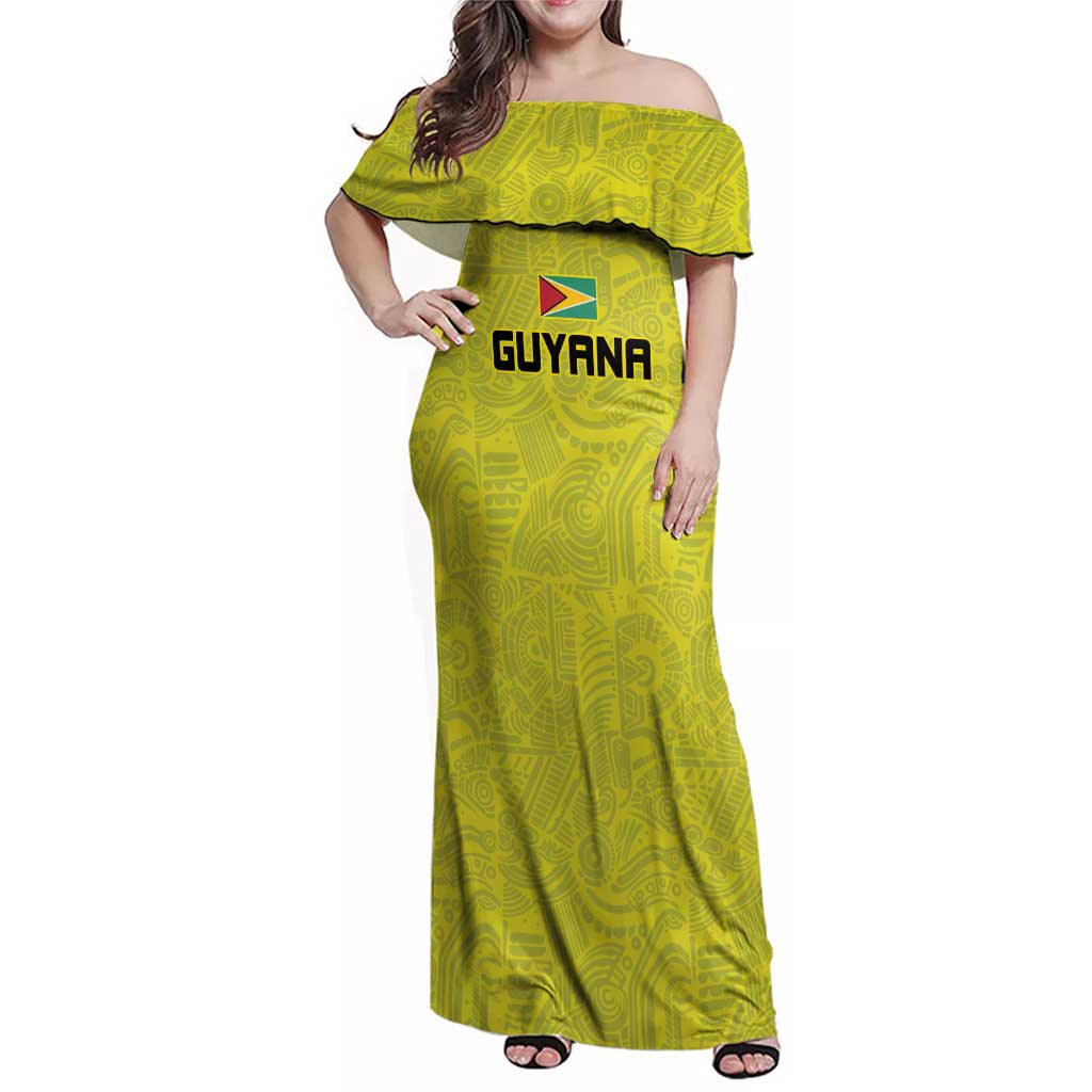 Golden Jaguars Football Custom Family Matching Off Shoulder Maxi Dress and Hawaiian Shirt Proud of Guyana - Wonder Print Shop