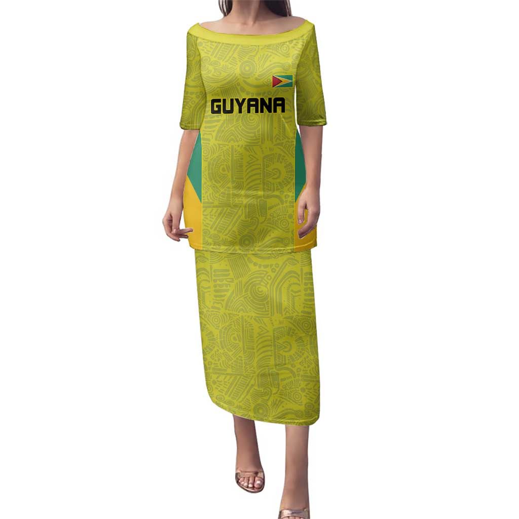 Golden Jaguars Football Custom Family Matching Puletasi and Hawaiian Shirt Proud of Guyana - Wonder Print Shop