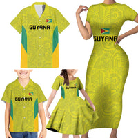 Golden Jaguars Football Custom Family Matching Short Sleeve Bodycon Dress and Hawaiian Shirt Proud of Guyana - Wonder Print Shop