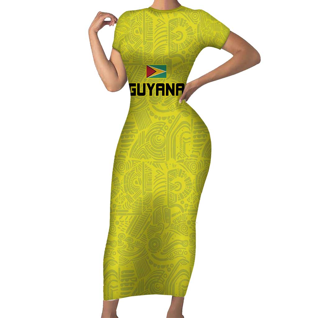 Golden Jaguars Football Custom Family Matching Short Sleeve Bodycon Dress and Hawaiian Shirt Proud of Guyana - Wonder Print Shop