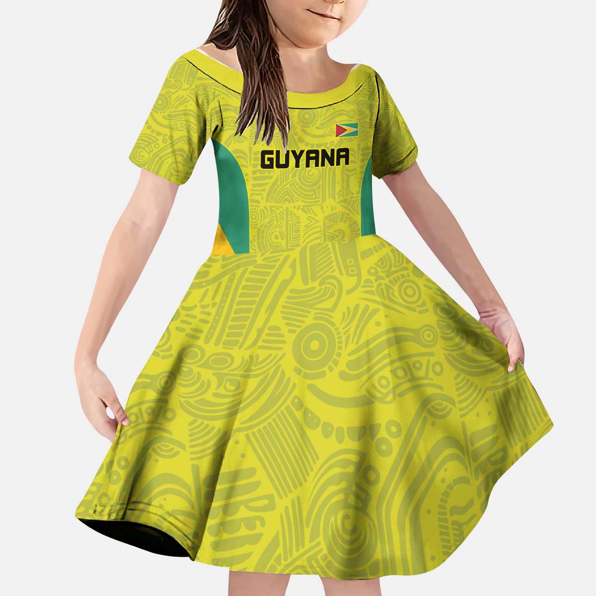 Golden Jaguars Football Custom Kid Short Sleeve Dress Proud of Guyana - Wonder Print Shop