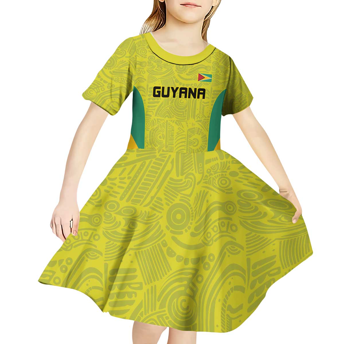 Golden Jaguars Football Custom Kid Short Sleeve Dress Proud of Guyana - Wonder Print Shop