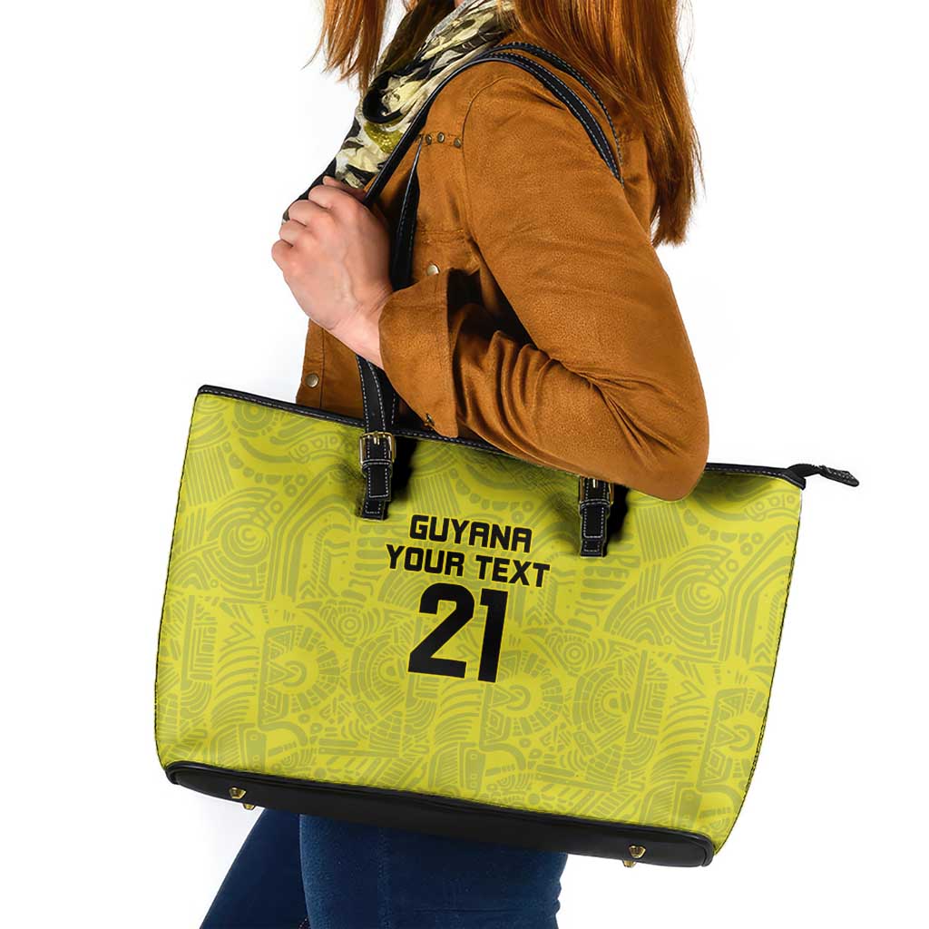 Golden Jaguars Football Custom Leather Tote Bag Proud of Guyana - Wonder Print Shop