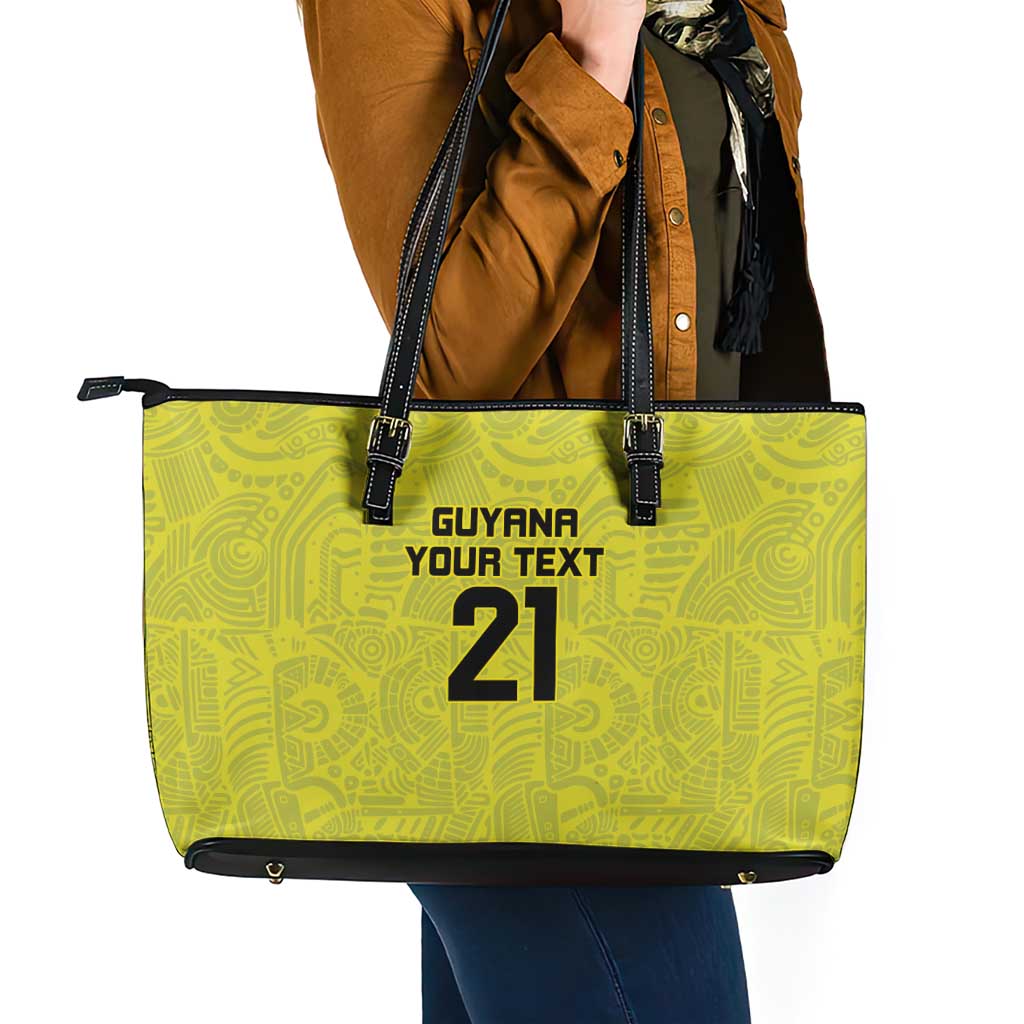 Golden Jaguars Football Custom Leather Tote Bag Proud of Guyana - Wonder Print Shop