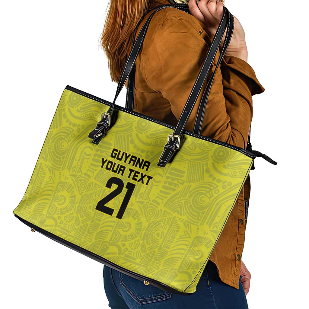 Golden Jaguars Football Custom Leather Tote Bag Proud of Guyana - Wonder Print Shop