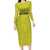 Golden Jaguars Football Custom Long Sleeve Bodycon Dress Proud of Guyana - Wonder Print Shop