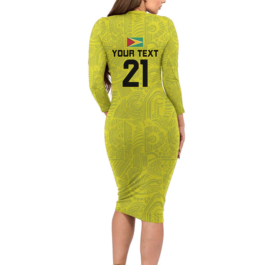 Golden Jaguars Football Custom Long Sleeve Bodycon Dress Proud of Guyana - Wonder Print Shop
