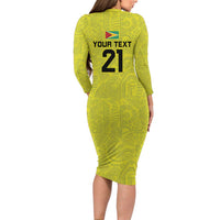 Golden Jaguars Football Custom Long Sleeve Bodycon Dress Proud of Guyana - Wonder Print Shop