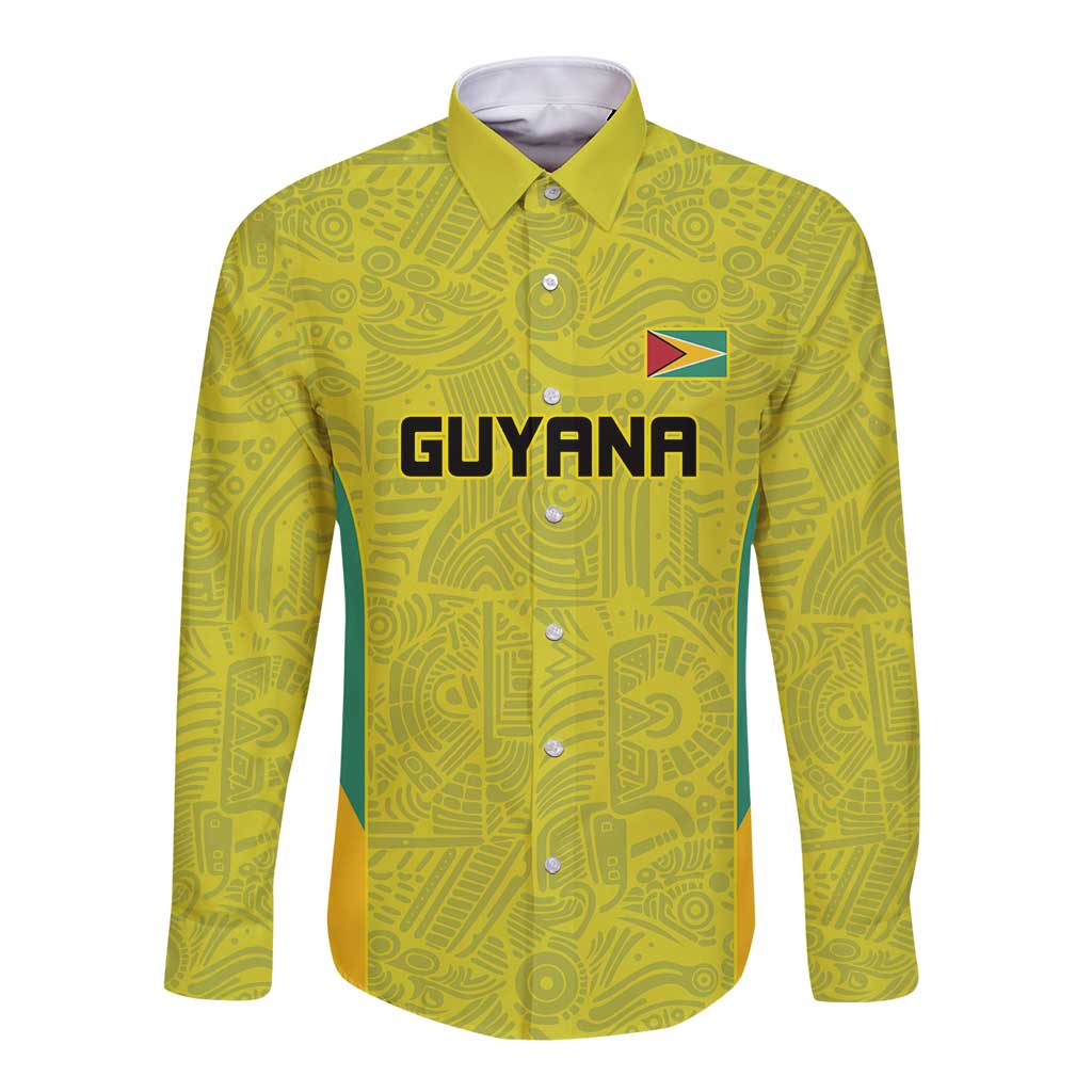 Golden Jaguars Football Custom Long Sleeve Button Shirt Proud of Guyana - Wonder Print Shop