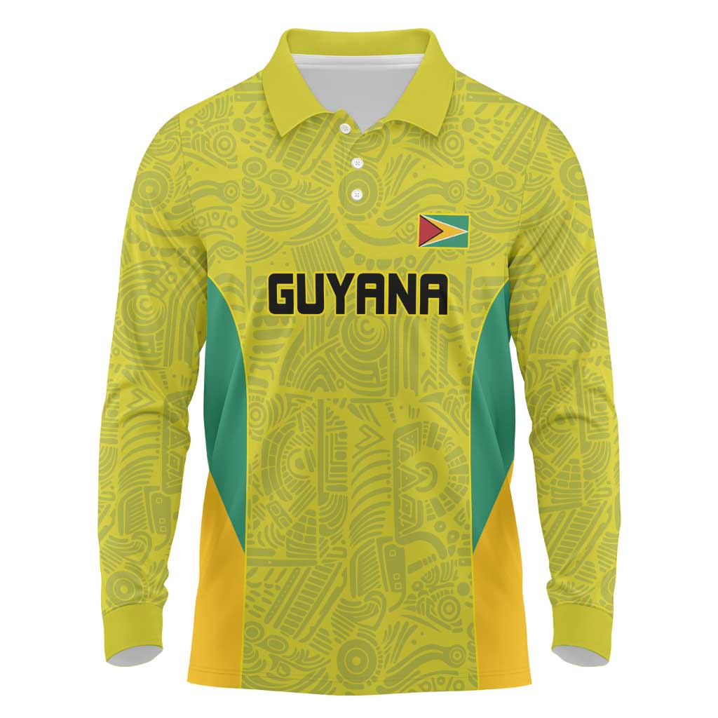 Golden Jaguars Football Custom Long Sleeve Polo Shirt Proud of Guyana - Wonder Print Shop