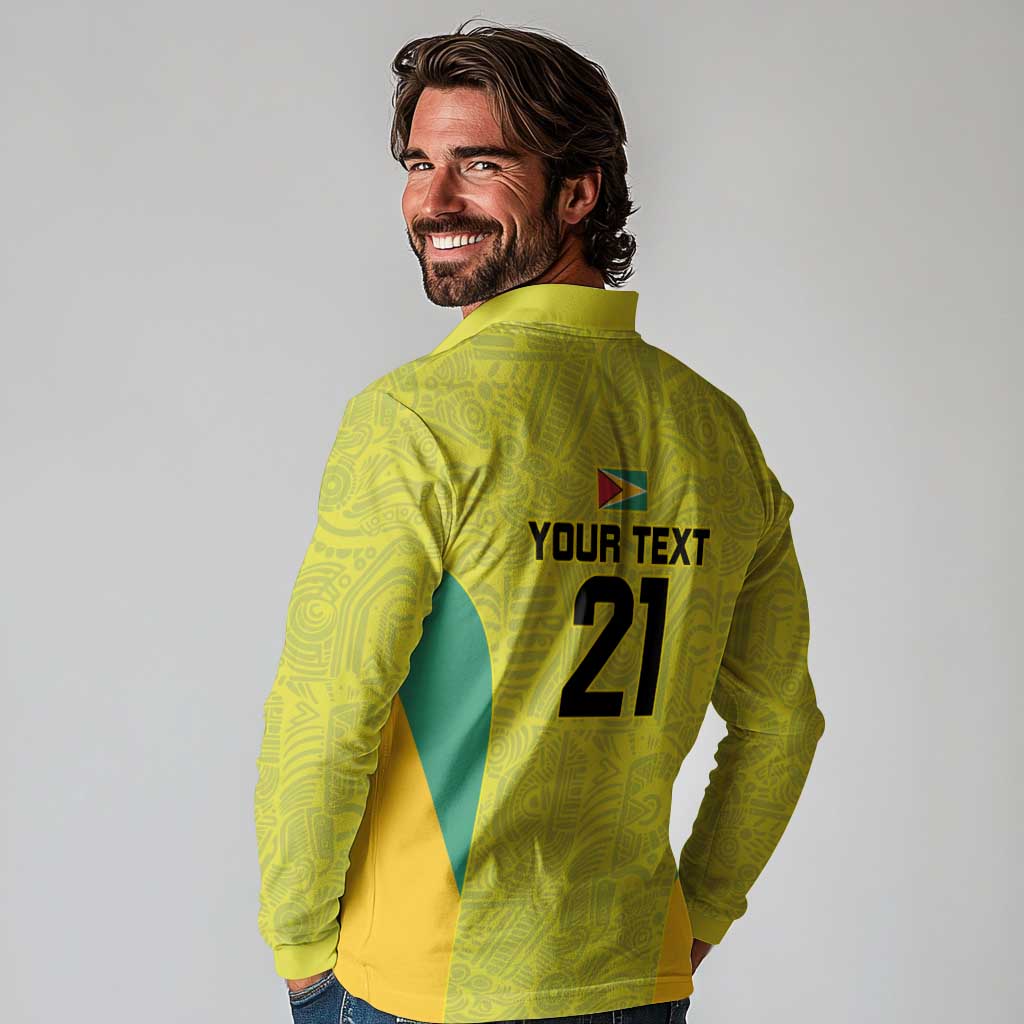 Golden Jaguars Football Custom Long Sleeve Polo Shirt Proud of Guyana - Wonder Print Shop