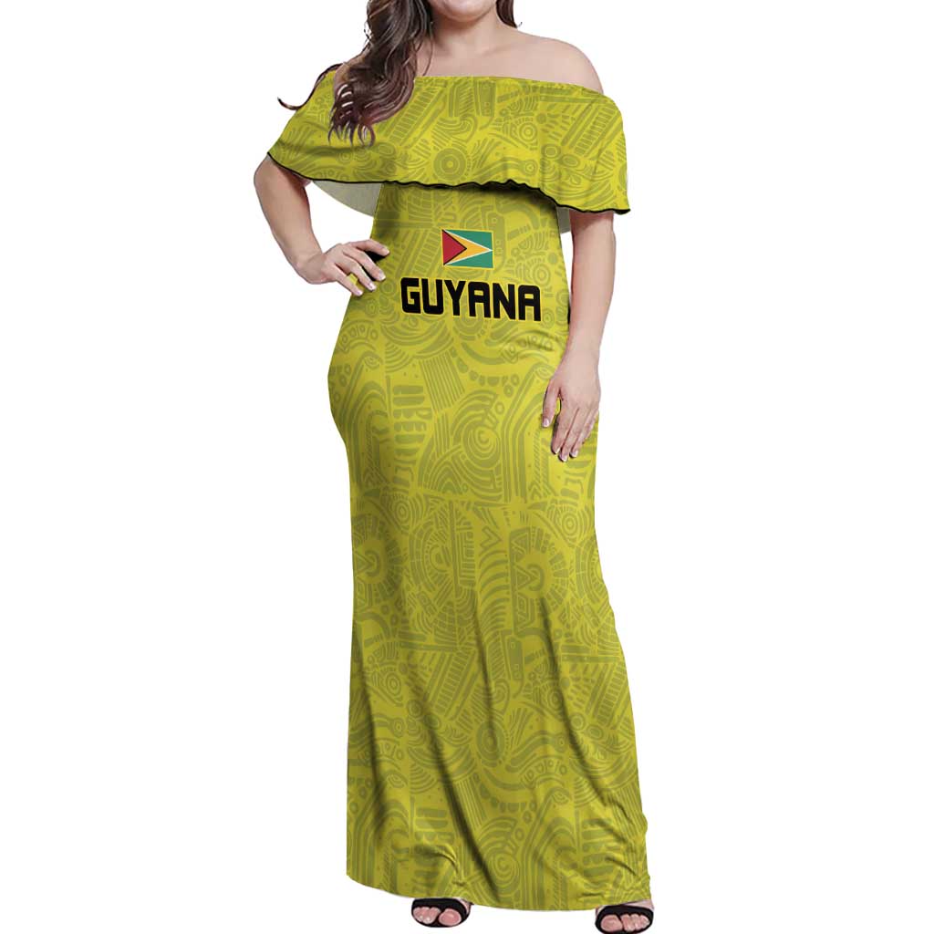 Golden Jaguars Football Custom Off Shoulder Maxi Dress Proud of Guyana - Wonder Print Shop