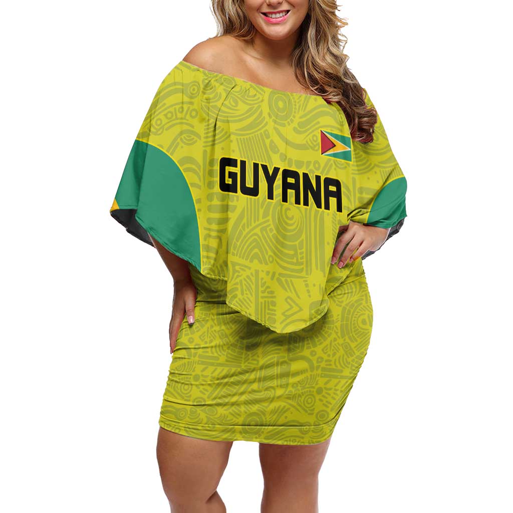 Golden Jaguars Football Custom Off Shoulder Short Dress Proud of Guyana - Wonder Print Shop