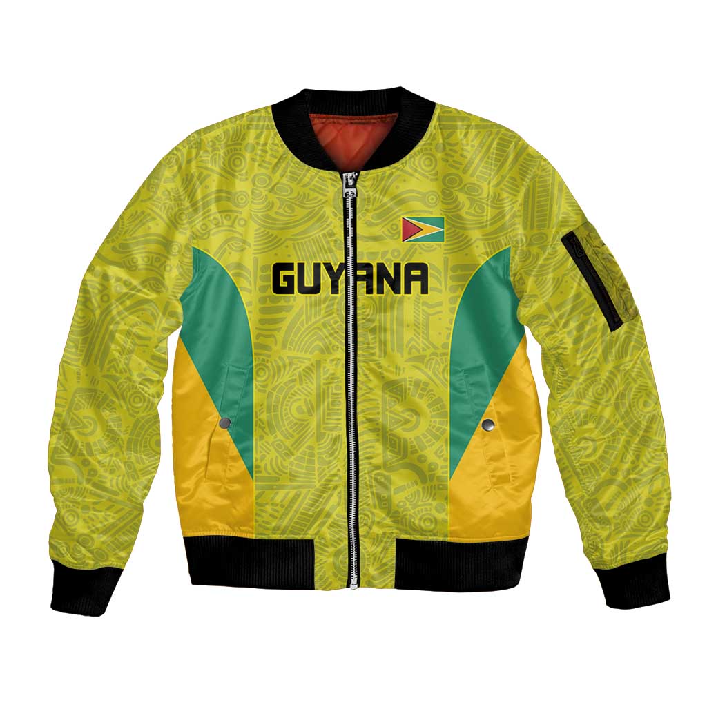 Golden Jaguars Football Custom Sleeve Zip Bomber Jacket Proud of Guyana - Wonder Print Shop