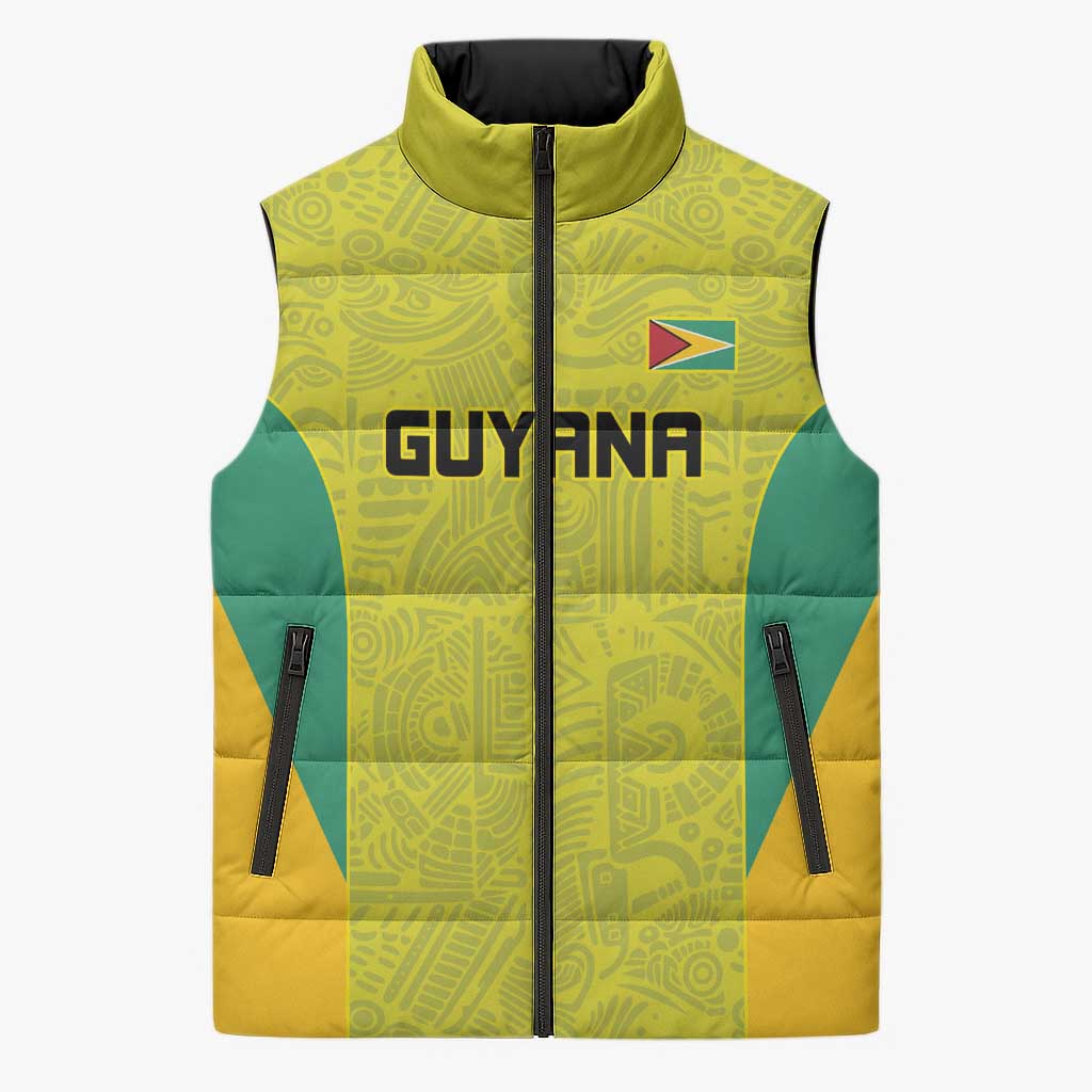 Golden Jaguars Football Custom Sleeveless Puffer Jacket Proud of Guyana - Wonder Print Shop