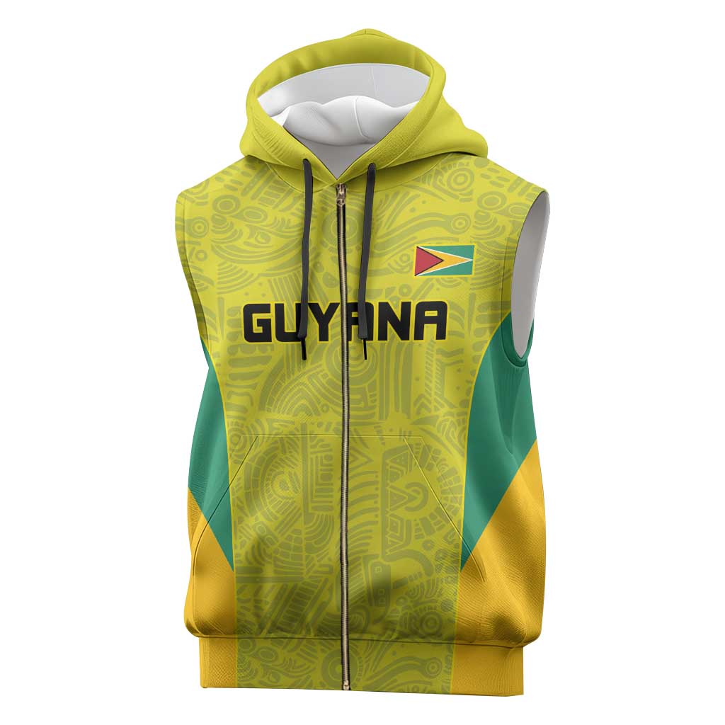 Golden Jaguars Football Custom Sleeveless Zip Hoodie Proud of Guyana - Wonder Print Shop