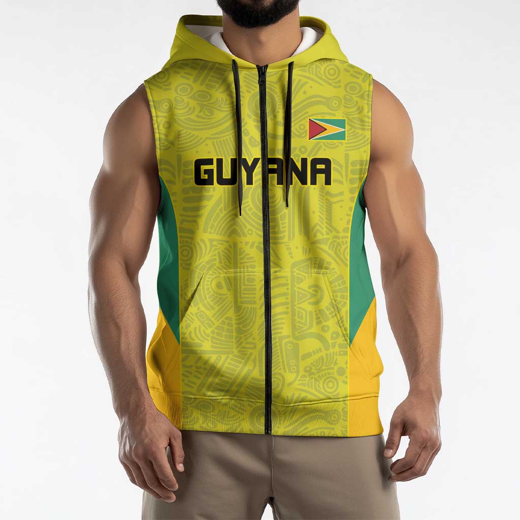 Golden Jaguars Football Custom Sleeveless Zip Hoodie Proud of Guyana - Wonder Print Shop