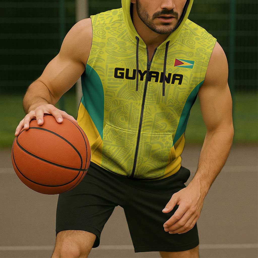 Golden Jaguars Football Custom Sleeveless Zip Hoodie Proud of Guyana - Wonder Print Shop
