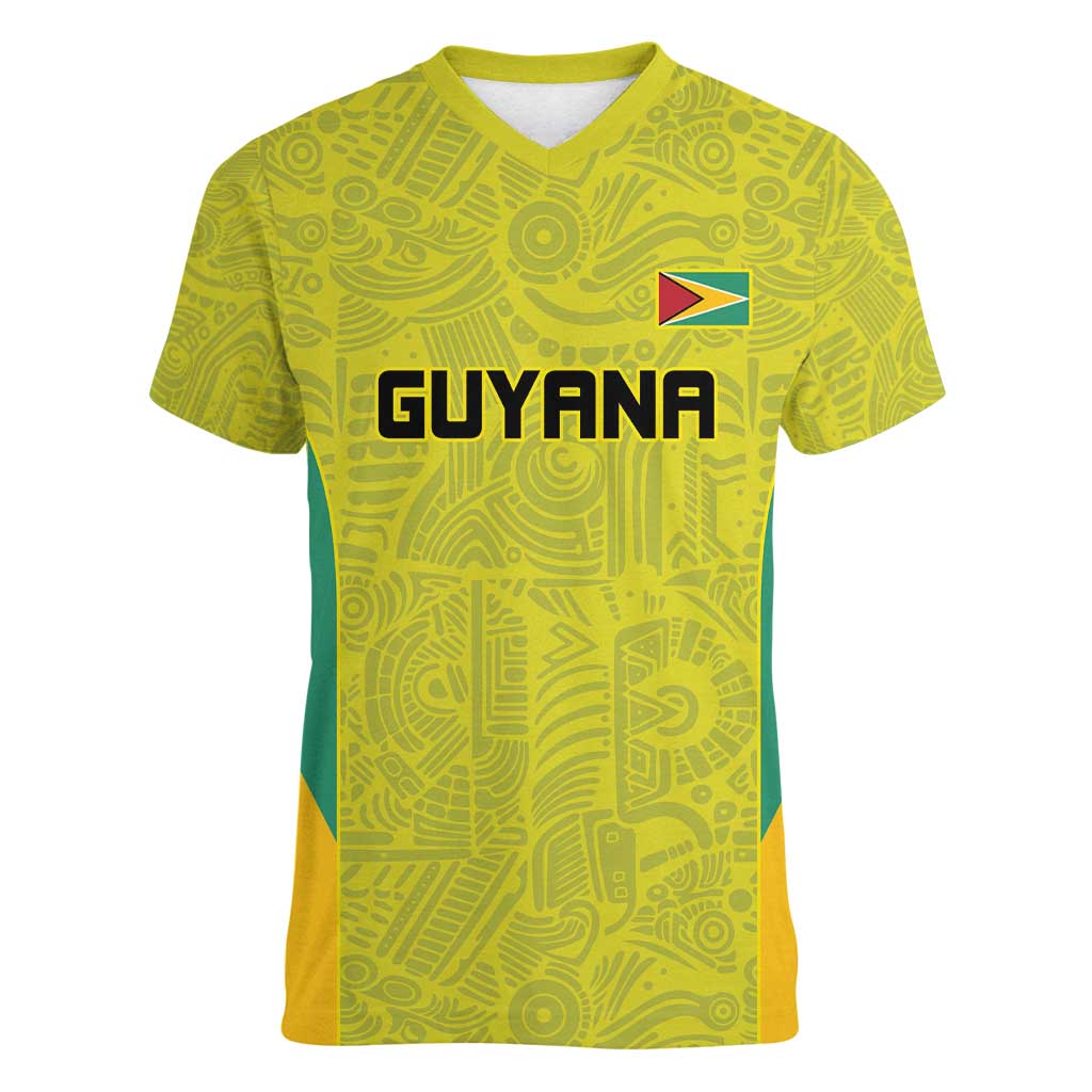 Golden Jaguars Football Custom Women V-Neck T-Shirt Proud of Guyana - Wonder Print Shop