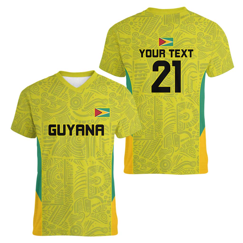 Golden Jaguars Football Custom Women V-Neck T-Shirt Proud of Guyana - Wonder Print Shop