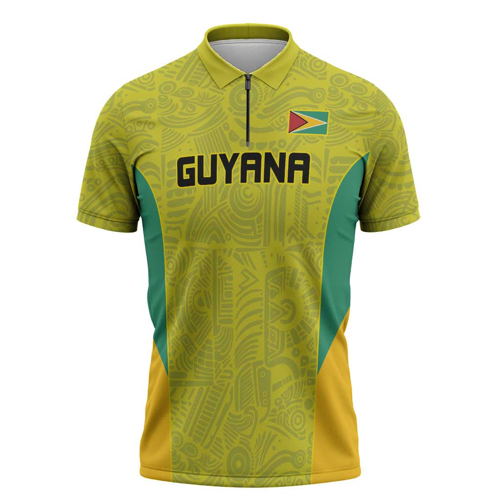 Golden Jaguars Football Custom Zipper Polo Shirt Proud of Guyana - Wonder Print Shop