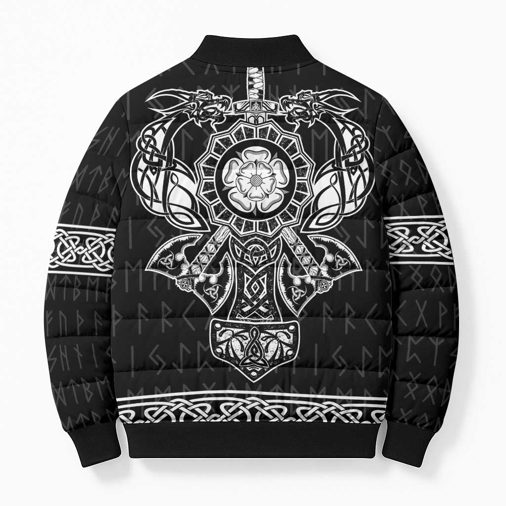 Vikings from Yorkshire Bomber Puffer Jacket Black Spirit of Jorvik - Wonder Print Shop