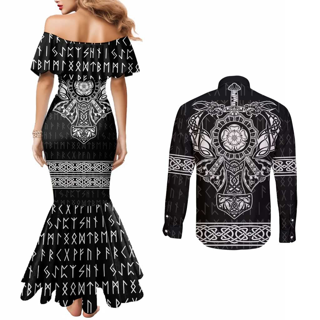 Vikings from Yorkshire Couples Matching Mermaid Dress and Long Sleeve Button Shirt Black Spirit of Jorvik - Wonder Print Shop