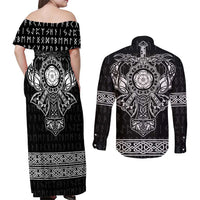 Vikings from Yorkshire Couples Matching Off Shoulder Maxi Dress and Long Sleeve Button Shirt Black Spirit of Jorvik - Wonder Print Shop